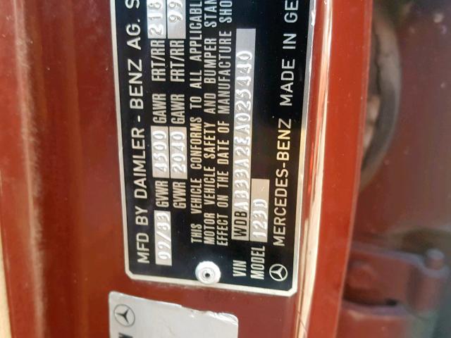 WDBAB33A2EA025440 - 1984 MERCEDES-BENZ 300 DT RED photo 10