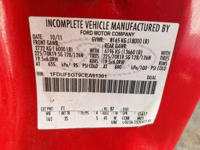 1FDUF5GT9CEA61301 - 2012 FORD F550 SUPER RED photo 10