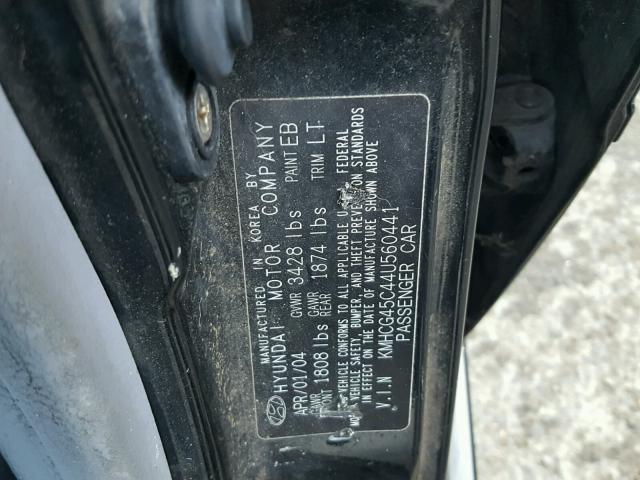 KMHCG45C44U560441 - 2004 HYUNDAI ACCENT GL BLACK photo 10