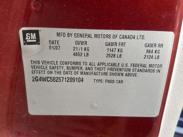 2G4WC582571209104 - 2007 BUICK LACROSSE C MAROON photo 10