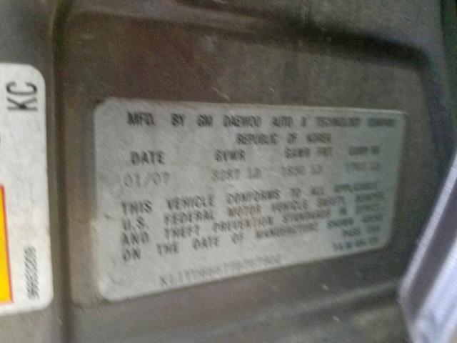 KL1TD66677B767902 - 2007 CHEVROLET AVEO BASE Сұр фото 10