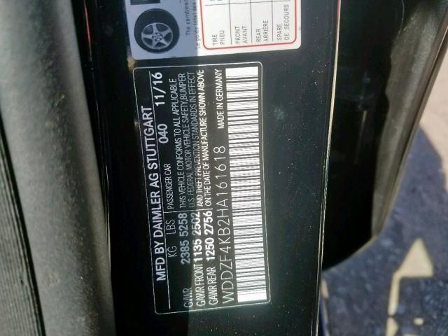 WDDZF4KB2HA161618 - 2017 MERCEDES-BENZ E 300 4MAT BLACK photo 10