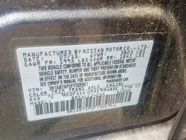 3N1AB7AP0FY306961 - 2015 NISSAN SENTRA S GRAY photo 10