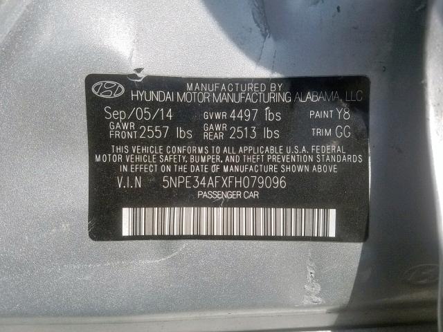 5NPE34AFXFH079096 - 2015 HYUNDAI SONATA SPO SILVER photo 10