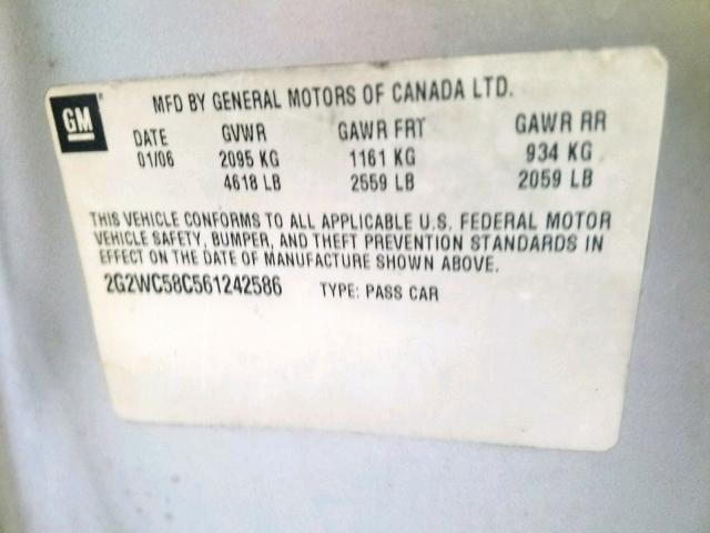 2G2WC58C561242586 - 2006 PONTIAC GRAND PRIX SILVER photo 10