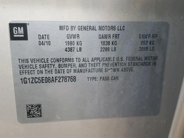 1G1ZC5E08AF278768 - 2010 CHEVROLET MALIBU 1LT 金色 照片 10