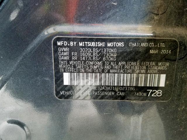 ML32A3HJ1EH023786 - 2014 MITSUBISHI MIRAGE DE GRAY photo 10