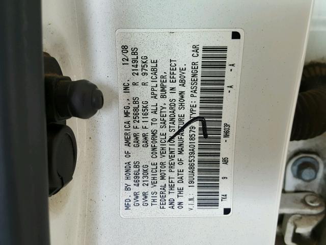 19UUA86539A018579 - 2009 ACURA TL WHITE photo 10