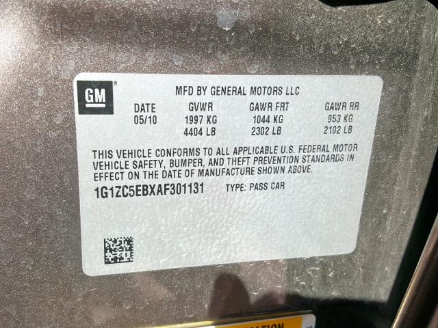 1G1ZC5EBXAF301131 - 2010 CHEVROLET MALIBU 1LT 灰色 照片 10