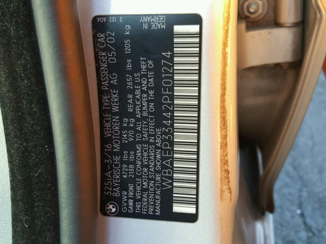 WBAEP33442PF01274 - 2002 BMW 325 XIT SILVER photo 10