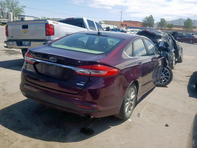 3FA6P0HD8HR129618 - 2017 FORD FUSION SE MAROON photo 4