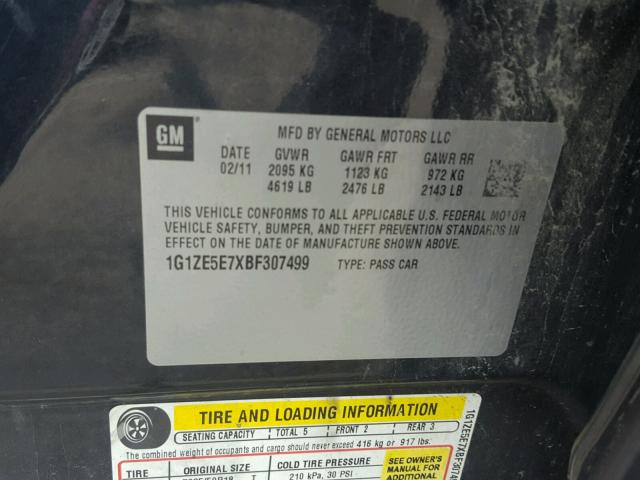 1G1ZE5E7XBF307499 - 2011 CHEVROLET MALIBU LTZ შავი ფოტო 10