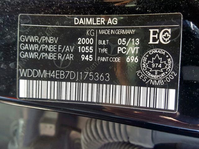 WDDMH4EB7DJ175363 - 2013 MERCEDES-BENZ B250 BLACK photo 10