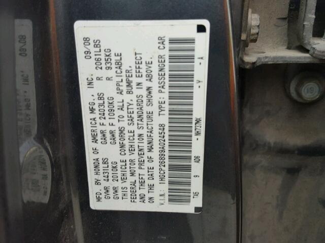 1HGCP26899A024548 - 2009 HONDA ACCORD EXL GRAY photo 10