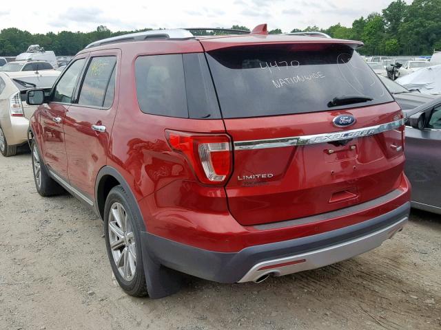 1FM5K8F89GGA97501 - 2016 FORD EXPLORER L RED photo 3