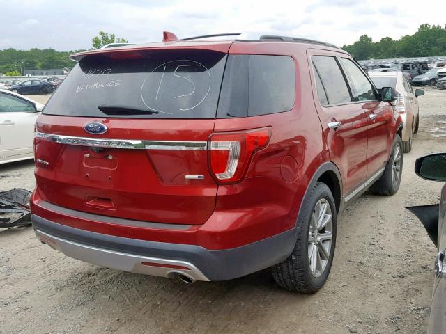 1FM5K8F89GGA97501 - 2016 FORD EXPLORER L RED photo 4