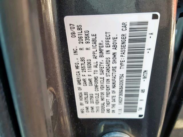 1HGCP36848A006754 - 2008 HONDA ACCORD EXL GRAY photo 10