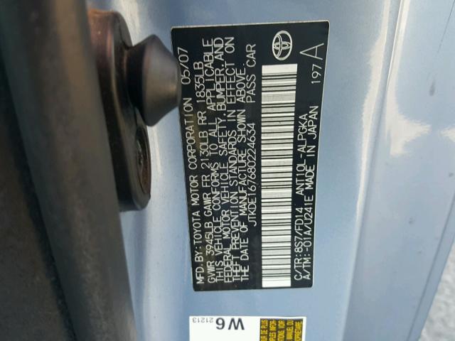 JTKDE167680224634 - 2008 TOYOTA SCION TC 蓝色 照片 10