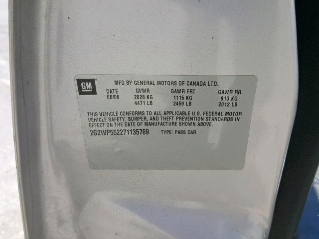 2G2WP552271135769 - 2007 PONTIAC GRAND PRIX SILVER photo 10