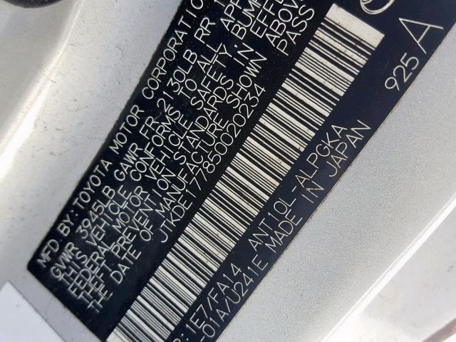 JTKDE177850020234 - 2005 TOYOTA SCION TC ვერცხლისფერი ფოტო 10