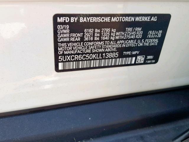 5UXCR6C50KLL13885 - 2019 BMW X5 XDRIVE4 أبيض صورة 10