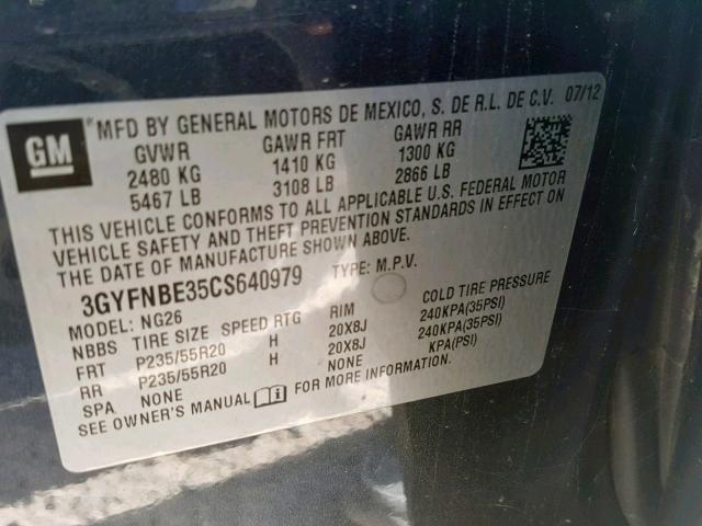 3GYFNBE35CS640979 - 2012 CADILLAC SRX PERFOR 石墨色 照片 10