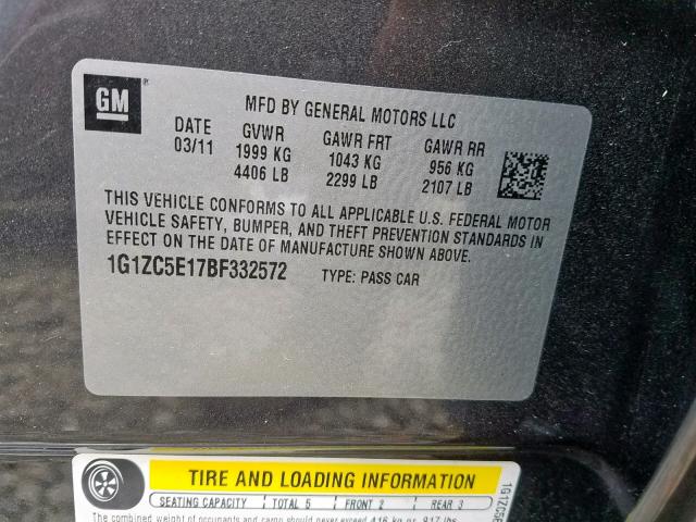 1G1ZC5E17BF332572 - 2011 CHEVROLET MALIBU 1LT 灰色 照片 10