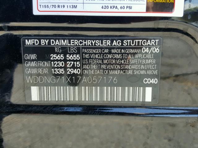 WDDNG71X17A057176 - 2007 MERCEDES-BENZ S 550 CHARCOAL photo 10