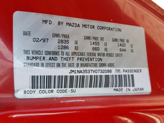 JM1NA3537V0732088 - 1997 MAZDA MX-5 MIATA RED photo 10