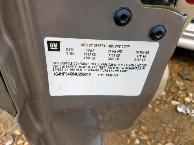 1G4HP54K64U206618 - 2004 BUICK LESABRE CU TAN photo 10