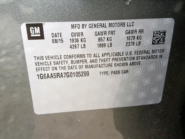 1G6AA5RA7G0105299 - 2016 CADILLAC ATS GRAY photo 10