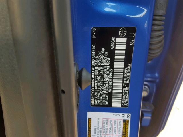 NMTKHMBX6JR060123 - 2018 TOYOTA C-HR XLE BLUE photo 10