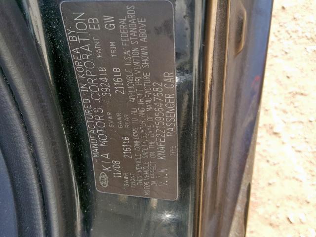 KNAFE221595647682 - 2009 KIA SPECTRA EX BLACK photo 10