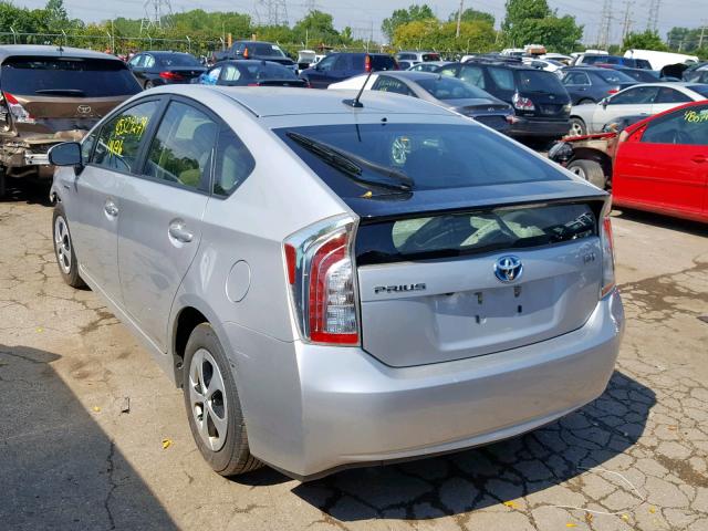 JTDKN3DU4E0377690 - 2014 TOYOTA PRIUS SILVER photo 3