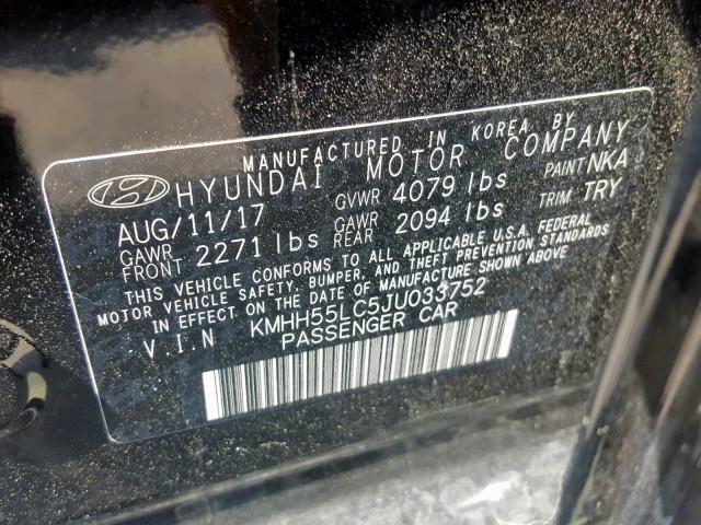 KMHH55LC5JU033752 - 2018 HYUNDAI ELANTRA GT BLACK photo 10