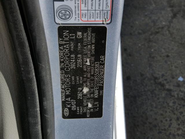 KNAFE121185508383 - 2008 KIA SPECTRA EX BLUE photo 10