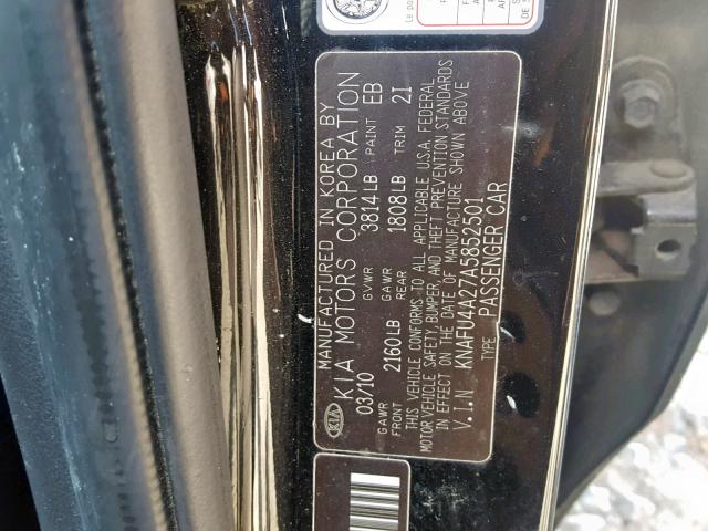 KNAFU4A27A5852501 - 2010 KIA FORTE EX BLACK photo 10