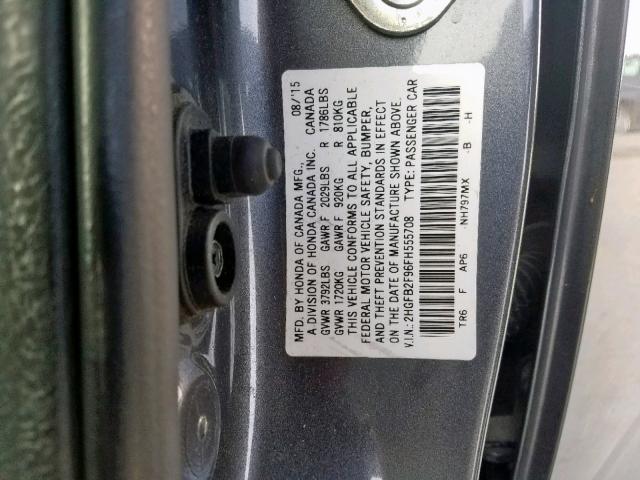 2HGFB2F96FH555708 - 2015 HONDA CIVIC EXL 石墨色 照片 10