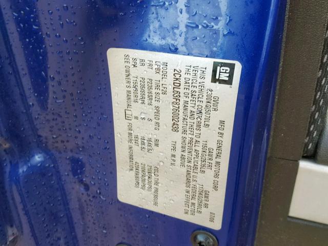 2CKDL63F876002438 - 2007 PONTIAC TORRENT BLUE photo 10