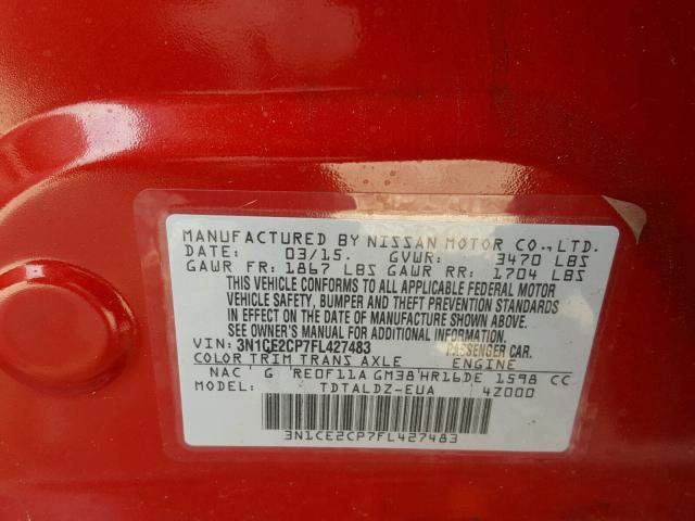 3N1CE2CP7FL427483 - 2015 NISSAN VERSA NOTE RED photo 10