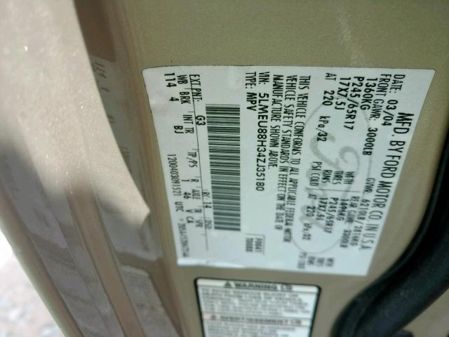 5LMEU88H34ZJ35180 - 2004 LINCOLN AVIATOR Qızıl foto 10