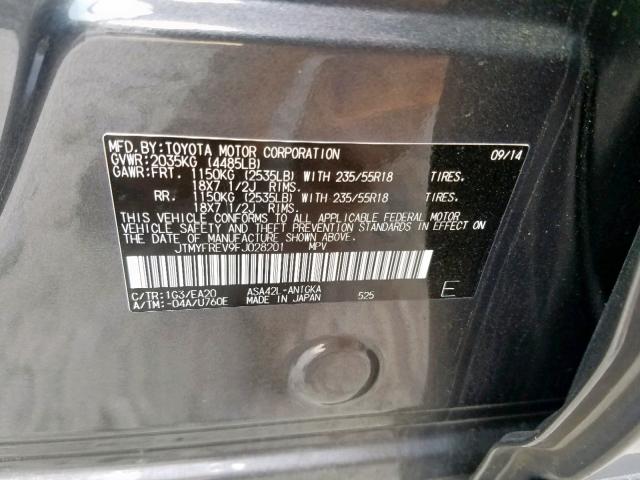 JTMYFREV9FJ028201 - 2015 TOYOTA RAV4 LIMIT GRAY photo 10