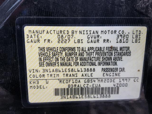 3N1AB61E58L613888 - 2008 NISSAN SENTRA 2.0 BLACK photo 10