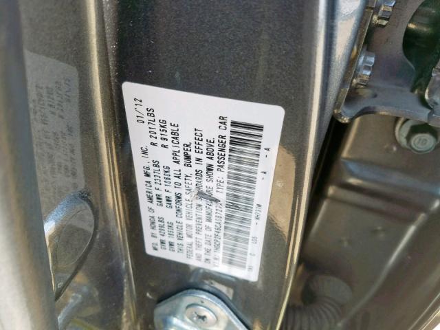 1HGCP2F46CA087272 - 2012 HONDA ACCORD LXP GRAY photo 10