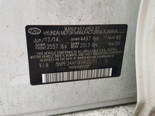 5NPE34AF0FH021711 - 2015 HYUNDAI SONATA SPO WHITE photo 10