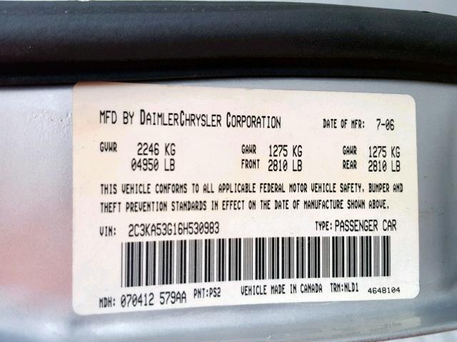 2C3KA53G16H530983 - 2006 CHRYSLER 300 TOURIN SILVER photo 10