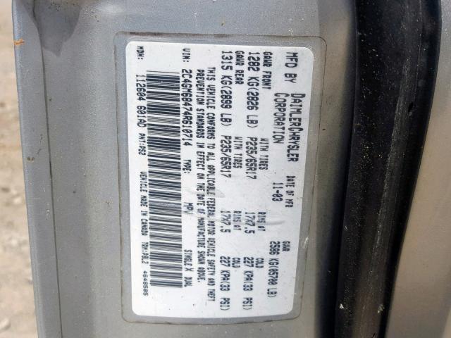 2C4GM68474R610714 - 2004 CHRYSLER PACIFICA SILVER photo 10