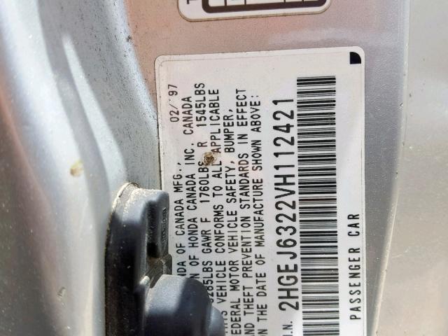 2HGEJ6322VH112421 - 1997 HONDA CIVIC CX SILVER photo 10