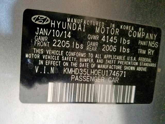 KMHD35LH0EU174671 - 2014 HYUNDAI ELANTRA GT SILVER photo 10