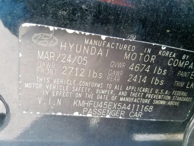 KMHFU45EX5A411168 - 2005 HYUNDAI XG 350 BLACK photo 10